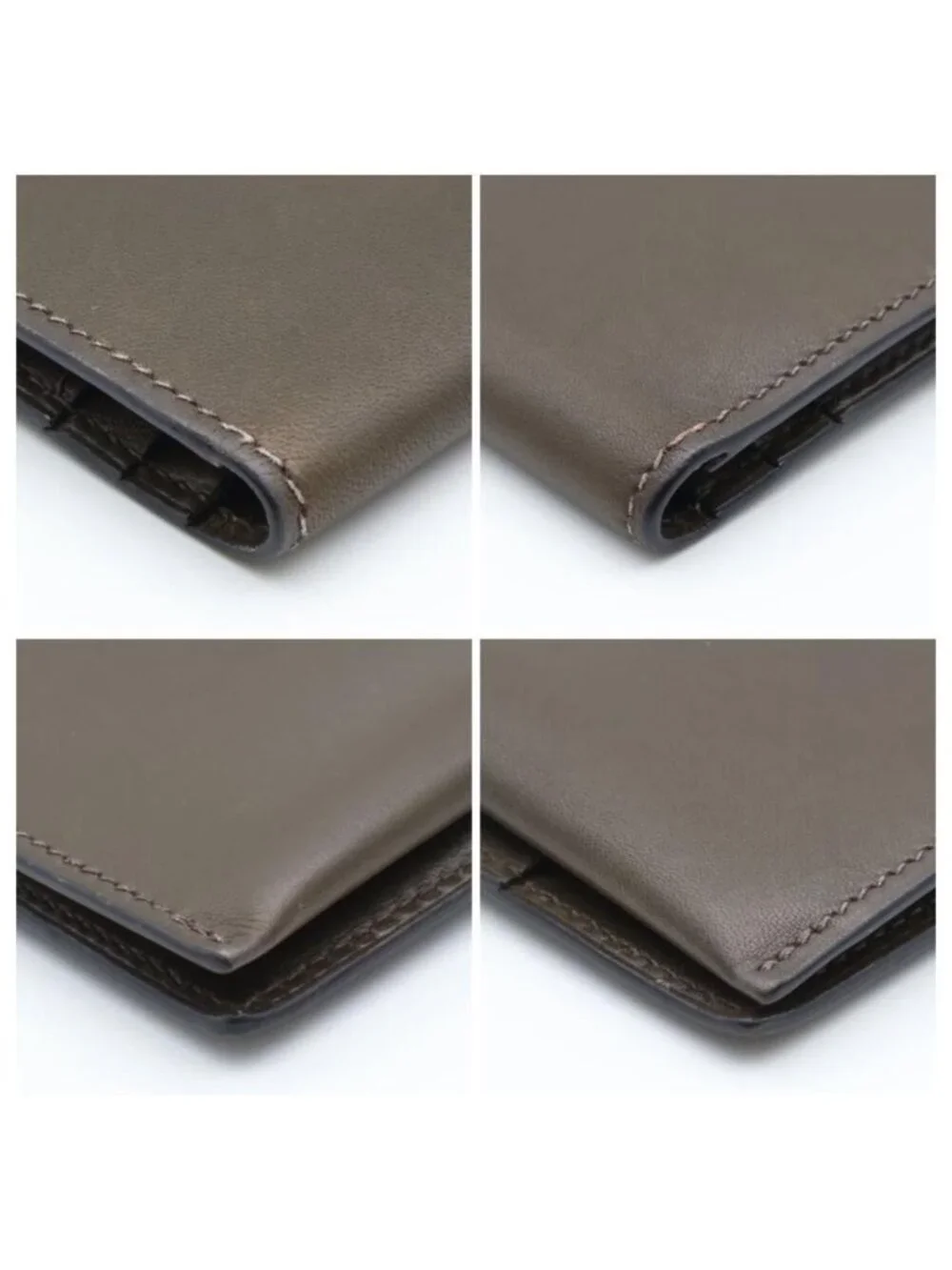 Hermes Bearn Classic Box Calf Khaki Silver Wallet